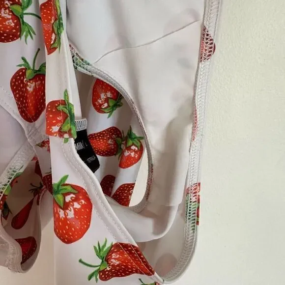 Blackmilk RARE SAMPLE All Over Strawberry Print Halter Tie Neck One-piece Swimsu - Picture 9 of 10